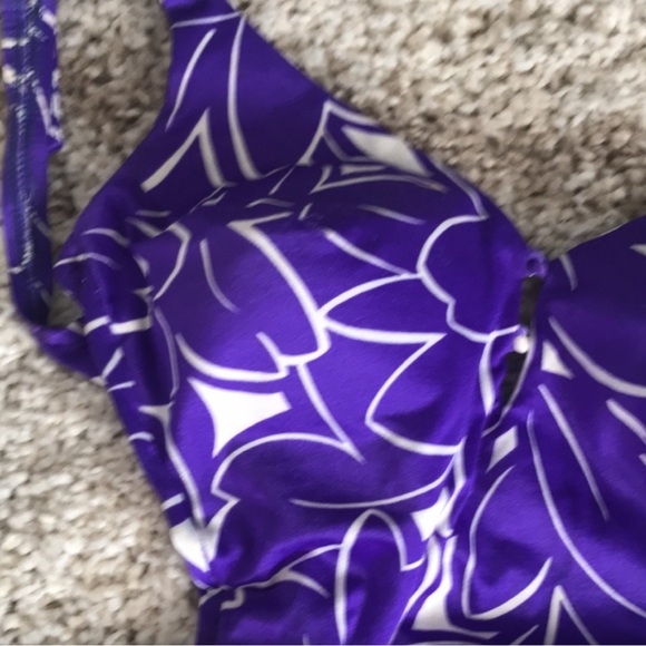 Vintage 70s Roxanne Pinup Purple Floral Romper One Piece Swimsuit - Picture 3 of 10